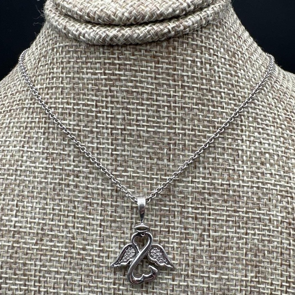Kay Jewelers Diamond Sterling Silver 18" Necklace JWBR Angel Wing Heart Pendant